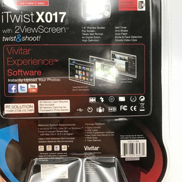 Vivitar iTwist X017 HD Digital Camera Twist & Shoot 2 View Screen Swivel Display - Picture 5 of 5